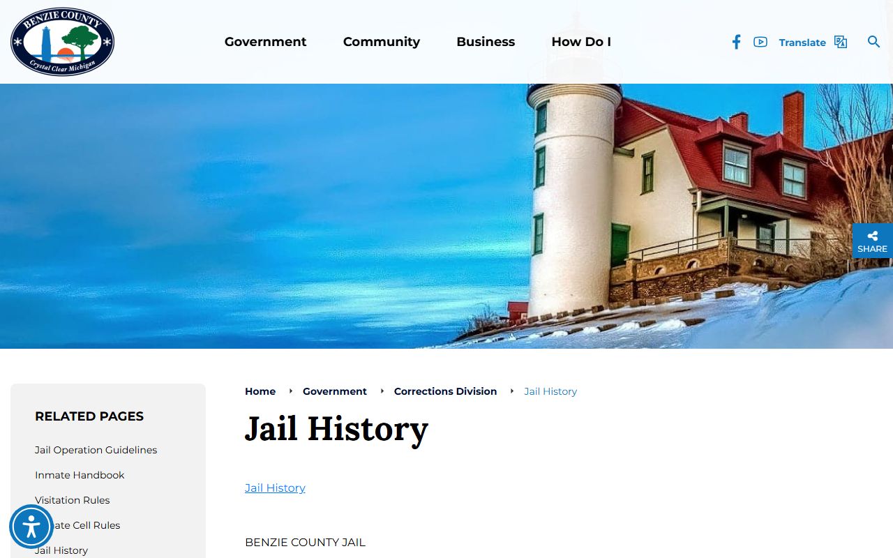 Benzie County Jail inmate capacity and jail history page