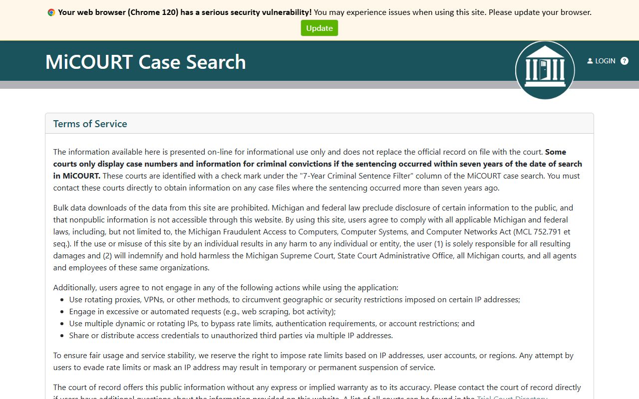 Benzie County court records after jail arrest MiCOURT search endpoint